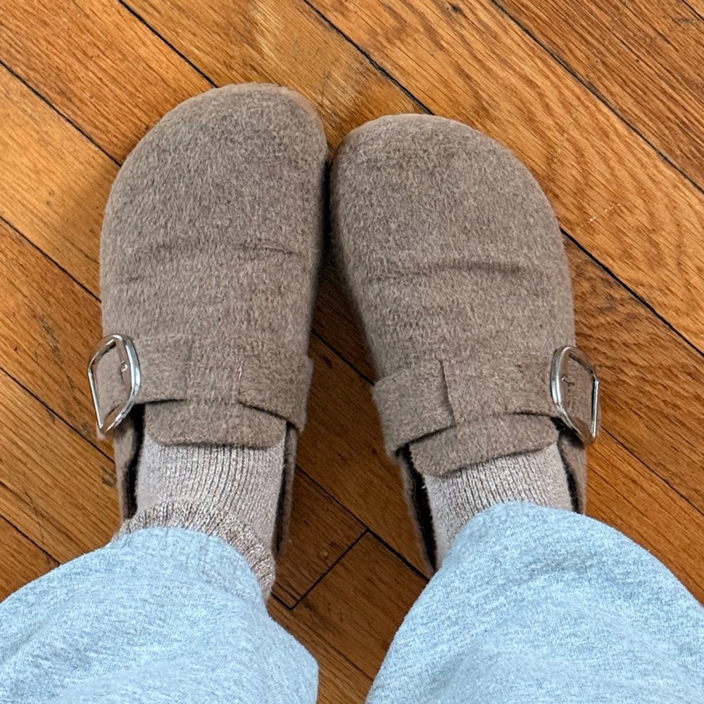 Steve Madden Dark Tan Faux Wool Clog Mules